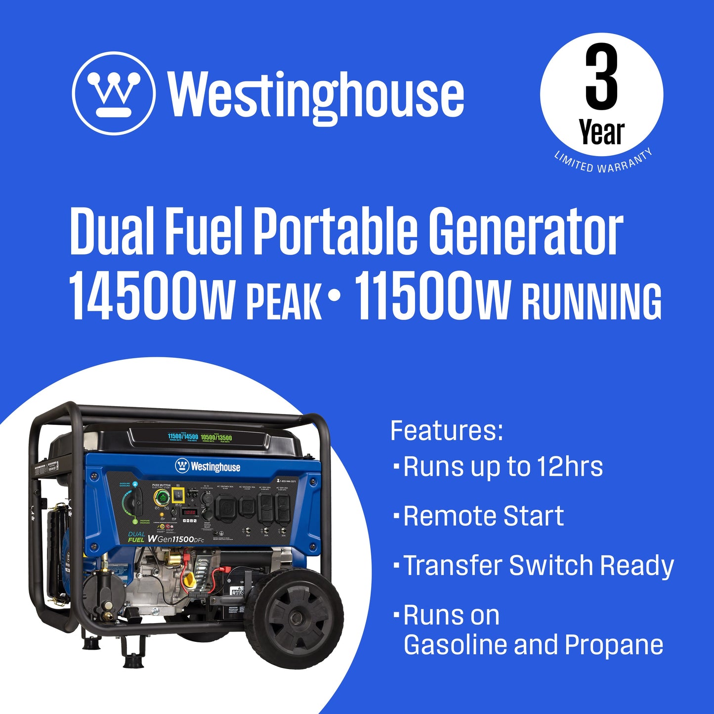 Westinghouse WGen11500DFc Dual Fuel Portable Generator 11500W