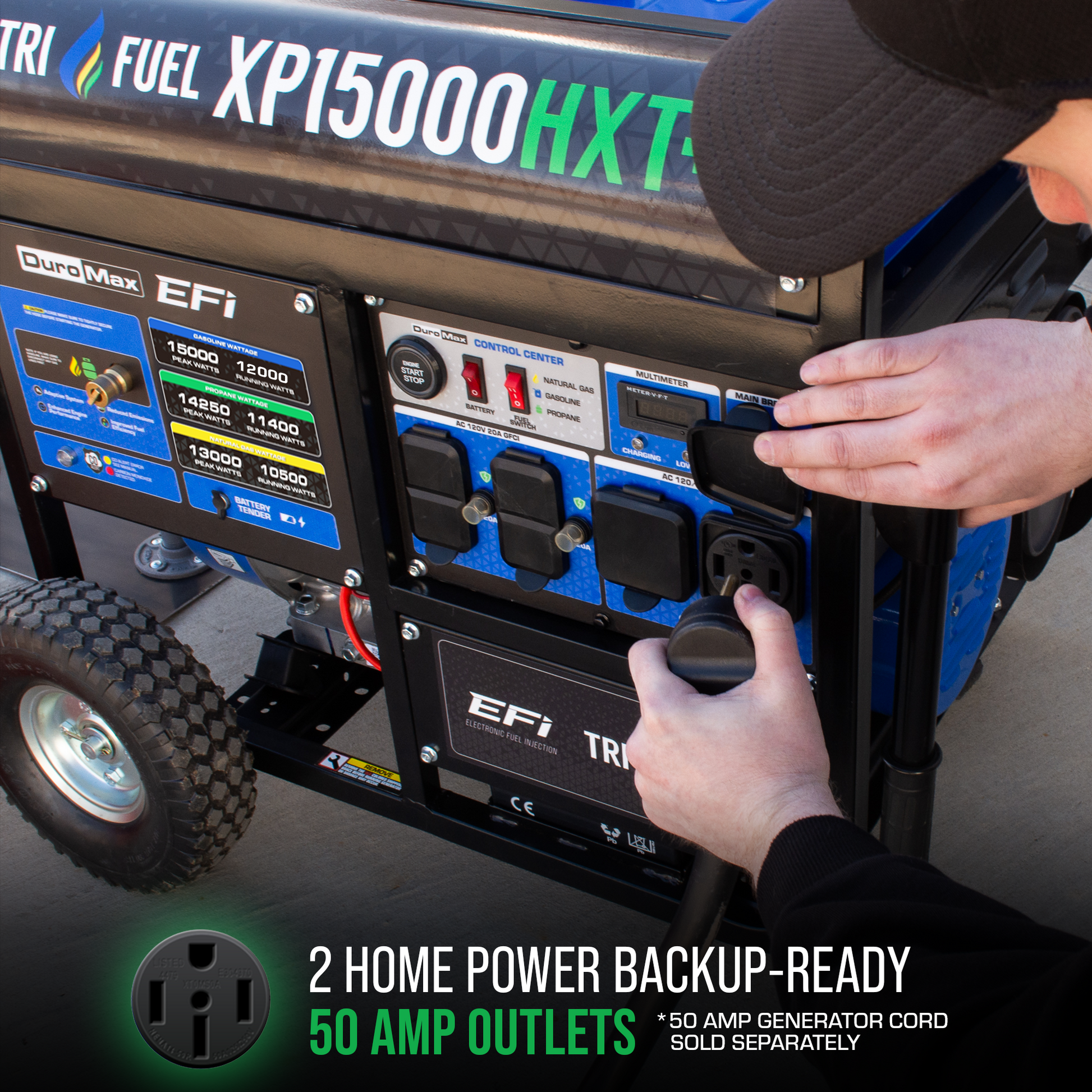 DuroMax XP15000HXT+ Tri-Fuel Portable Generator 15000W