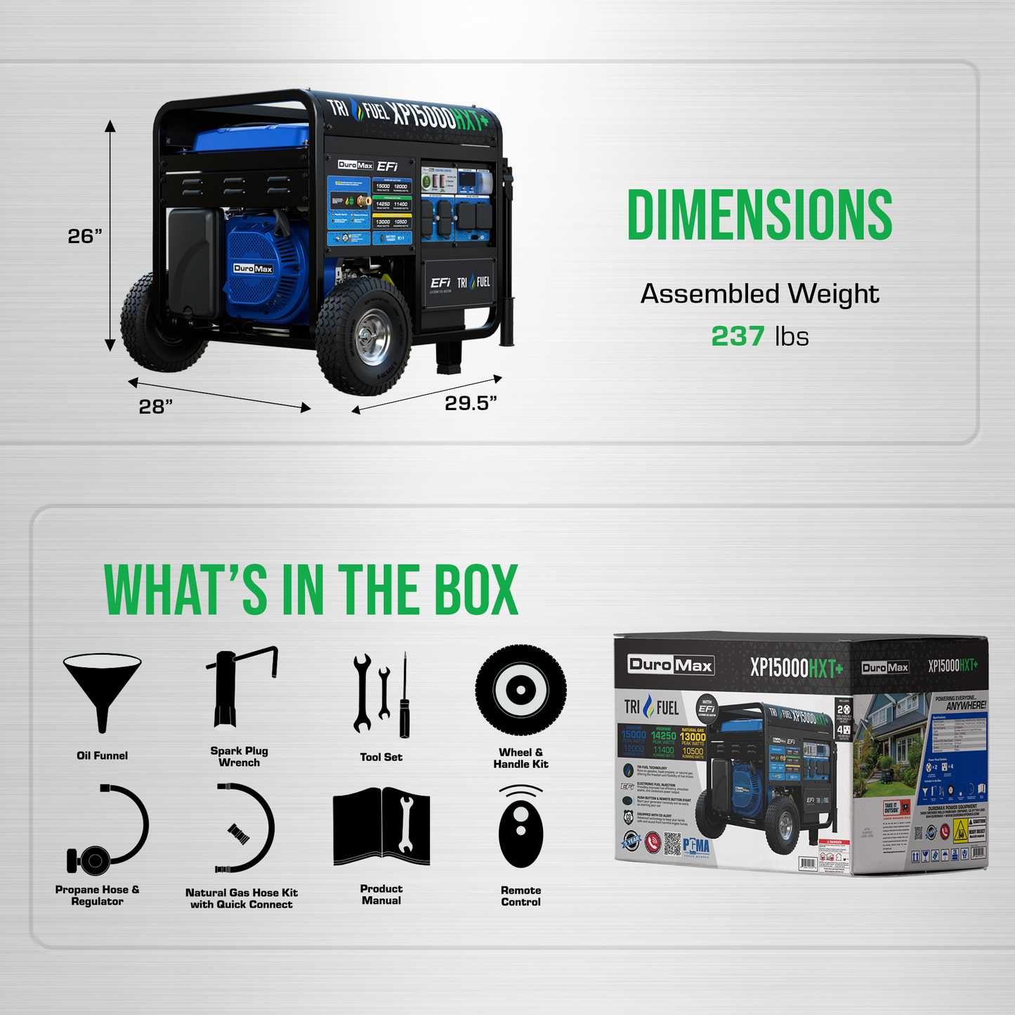 DuroMax XP15000HXT+ Tri-Fuel Portable Generator 15000W